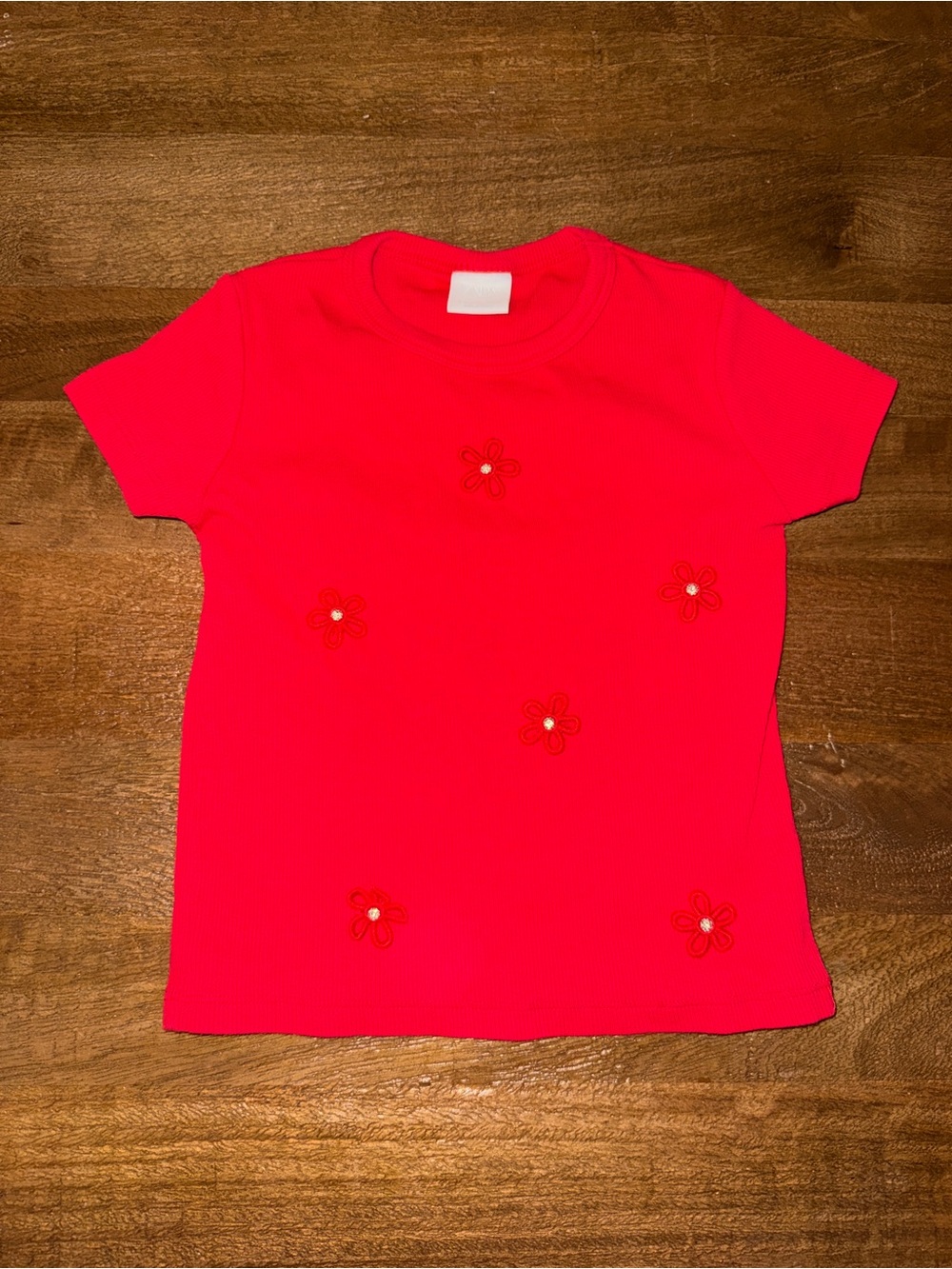 Zara Hot Pink Short Sleeve Tee with Flower Embroidery